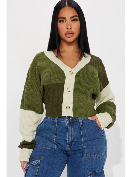 Fashion Nova Sweaters - Fashion Nova Cropped Color Block Button Cardigan